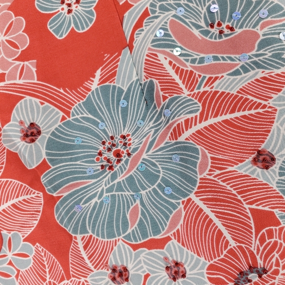 Adrianna Papell Silk Beaded Pants Women 20W Red Blue Floral Pocket Zip Vtg Party - Picture 5 of 12